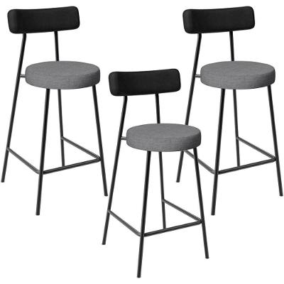 Kit 03 Banquetas Baixa Cozinha Jantar Milão L02 Couríssimo Preto Linho Cinza Escuro