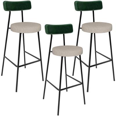 Kit 03 Banquetas Alta Bar Cozinha Sala Jantar Milão L02 Facto Verde Musgo Linho Bege