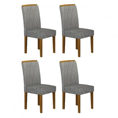 Kit 04 Cadeiras Sala De Jantar Mdf Freijó,linho Cinza