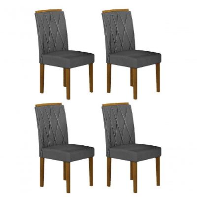Kit 04 Cadeiras Sala De Jantar Mdf Freijó,Chumbo