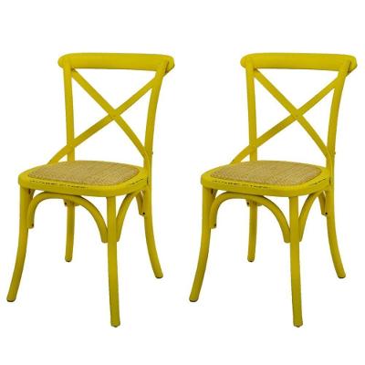 Kit 2 Cadeiras Katrina Cross Rivatti Madeira Amarela Assento Rattan Natural