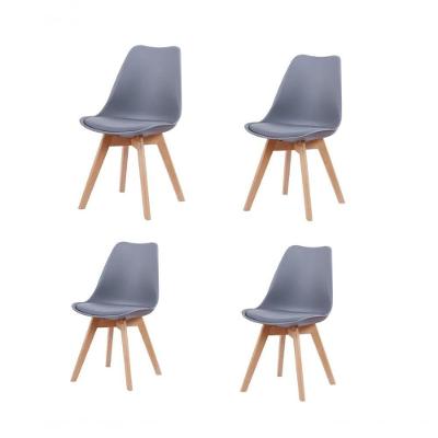 Kit 4 Cadeiras Leda Joly Rivatti Polipropileno Cinza Base Madeira