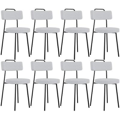 Kit 08 Cadeiras Decorativas Estofada Para Sala De Jantar Barcelona L02 Linho Cinza - Lyam Decor