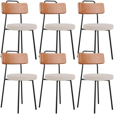 Kit 06 Cadeiras Decorativas Estofada Sala Jantar Barcelona L02 Couríssimo Camel Linho Bege - Lyam
