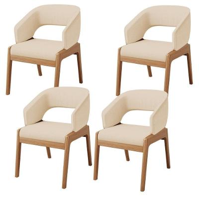 Kit 04 Cadeiras De Jantar E Estar Living Estofada Lince L02 Linho Bege Escuro - Lyam Decor