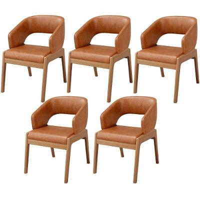 Kit 05 Cadeiras De Jantar E Estar Living Estofada Lince L02 Couríssimo Camel - Lyam Decor