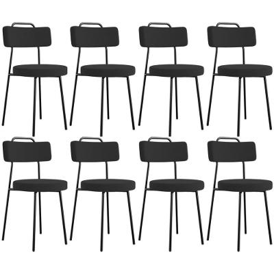 Kit 08 Cadeiras Decorativas Estofada Para Sala De Jantar Barcelona L02 Bouclê Preto - Lyam Decor