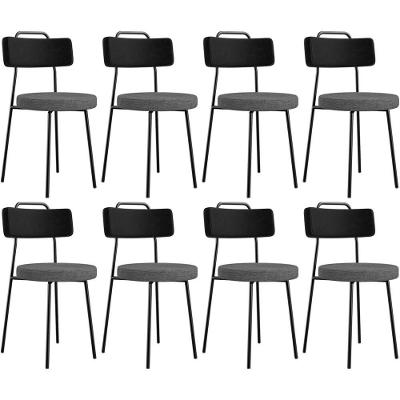 Kit 08 Cadeiras Estofada Sala De Jantar Barcelona L02 Couríssimo Preto Linho Cinza Escuro - Lyam