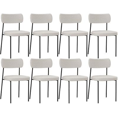 Kit 08 Cadeiras Estofadas Para Sala De Jantar Melina L02 Bouclê Cru - Lyam Decor