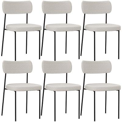 Kit 06 Cadeiras Estofadas Para Sala De Jantar Melina L02 Bouclê Cru - Lyam Decor