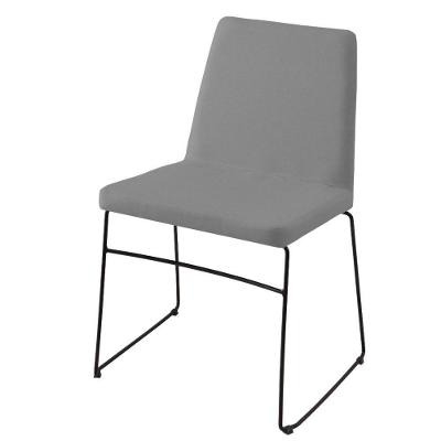 Cadeira Paris Daf Móveis Multilaminada Revestida Em Espuma Linho Cinza Base Aço Carbono Preto