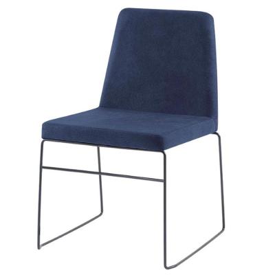 Cadeira Paris Daf Móveis Multilaminada Revestida Em Espuma Linho Azul Marinho Base Aço Carbono Preto