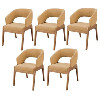 Kit 05 Cadeiras De Jantar E Estar Living Estofada Lince L02 Bouclê Mostarda - Lyam Decor
