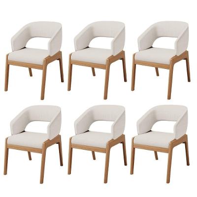 Kit 06 Cadeiras De Jantar E Estar Living Estofada Lince L02 Linho Cru - Lyam Decor