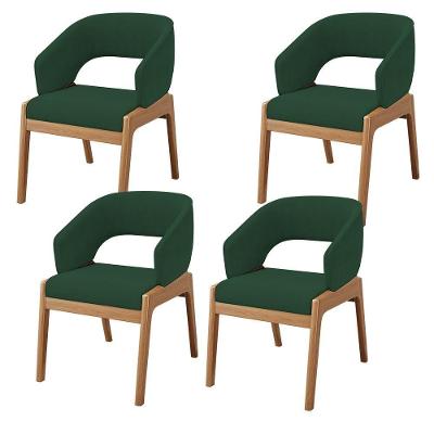 Kit 04 Cadeiras De Jantar E Estar Living Estofada Lince L02 Suede Verde Musgo - Lyam Decor