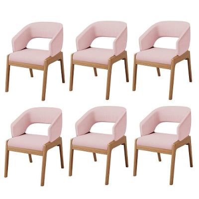 Kit 06 Cadeiras De Jantar E Estar Living Estofada Lince L02 Linho Rosê - Lyam Decor