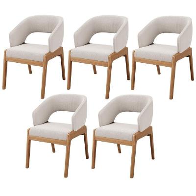 Kit 05 Cadeiras De Jantar E Estar Living Estofada Lince L02 Bouclê Cru - Lyam Decor