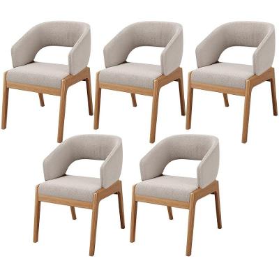 Kit 05 Cadeiras De Jantar E Estar Living Estofada Lince L02 Bouclê Bege - Lyam Decor