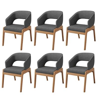 Kit 06 Cadeiras De Jantar E Estar Living Estofada Lince L02 Linho Cinza Escuro - Lyam Decor