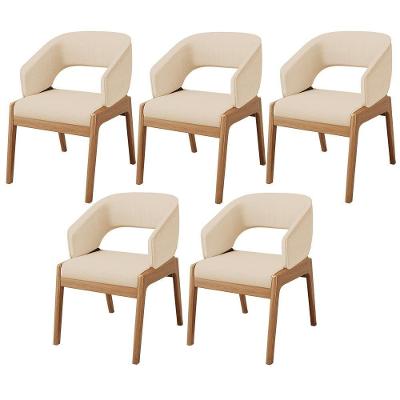 Kit 05 Cadeiras De Jantar E Estar Living Estofada Lince L02 Linho Bege Escuro - Lyam Decor