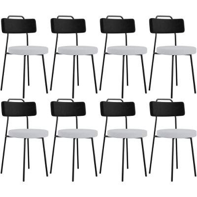 Kit 08 Cadeiras Decorativa Estofada Sala Jantar Barcelona L02 Couríssimo Preto Linho Cinza - Lyam