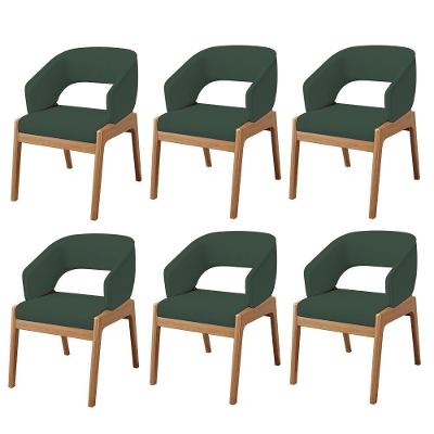 Kit 06 Cadeiras De Jantar E Estar Living Estofada Lince L02 Linho Verde Musgo - Lyam Decor