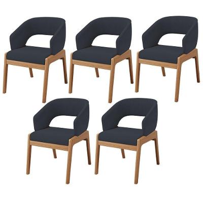 Kit 05 Cadeiras De Jantar E Estar Living Estofada Lince L02 Suede Preto - Lyam Decor