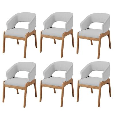 Kit 06 Cadeiras De Jantar E Estar Living Estofada Lince L02 Linho Cinza - Lyam Decor