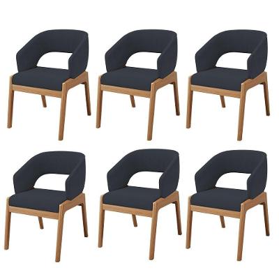 Kit 06 Cadeiras De Jantar E Estar Living Estofada Lince L02 Suede Preto - Lyam Decor
