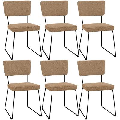 Kit 06 Cadeiras Decorativa Estofada Para Sala De Jantar Base Em Aço Allana L02 Bouclê Mostarda