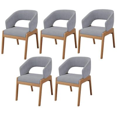 Kit 05 Cadeiras De Jantar E Estar Living Estofada Lince L02 Suede Cinza - Lyam Decor