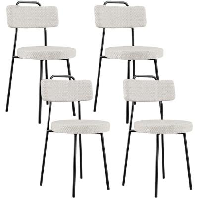 Kit 04 Cadeiras Decorativas Estofada Para Sala De Jantar Barcelona L02 Bouclê Cru - Lyam Decor