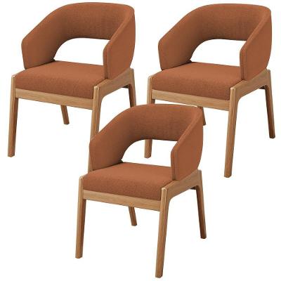 Kit 03 Cadeiras De Jantar E Estar Living Estofada Lince L02 Bouclê Terracota - Lyam Decor