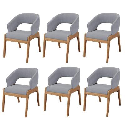 Kit 06 Cadeiras De Jantar E Estar Living Estofada Lince L02 Suede Cinza - Lyam Decor