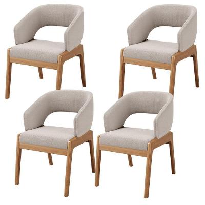 Kit 04 Cadeiras De Jantar E Estar Living Estofada Lince L02 Bouclê Bege - Lyam Decor