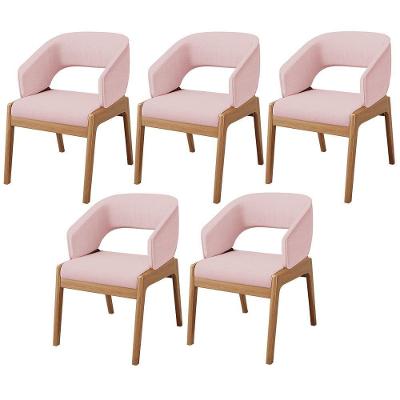 Kit 05 Cadeiras De Jantar E Estar Living Estofada Lince L02 Linho Rosê - Lyam Decor
