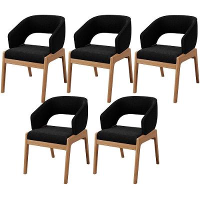 Kit 05 Cadeiras De Jantar E Estar Living Estofada Lince L02 Bouclê Preto - Lyam Decor