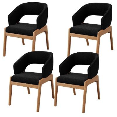 Kit 04 Cadeiras De Jantar E Estar Living Estofada Lince L02 Bouclê Preto - Lyam Decor
