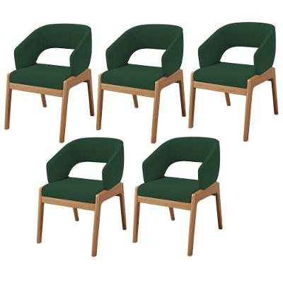 Kit 05 Cadeiras De Jantar E Estar Living Estofada Lince L02 Suede Verde Musgo - Lyam Decor