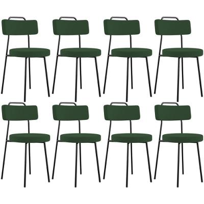 Kit 08 Cadeiras Decorativas Estofada Sala De Jantar Barcelona L02 Suede Verde Musgo - Lyam Decor