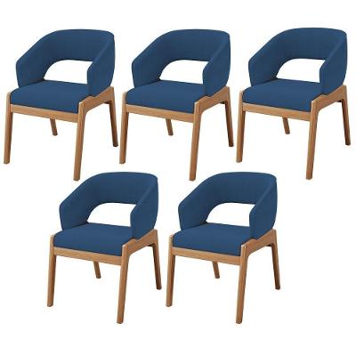 Kit 05 Cadeiras De Jantar E Estar Living Estofada Lince L02 Suede Azul Marinho - Lyam Decor