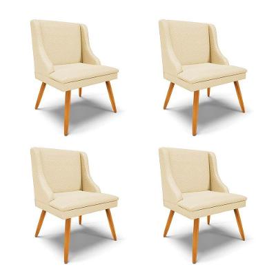 Kit 4 Cadeiras Estofadas Para Sala De Jantar Pés Palito Lia Veludo Off White Luxo - Ibiza