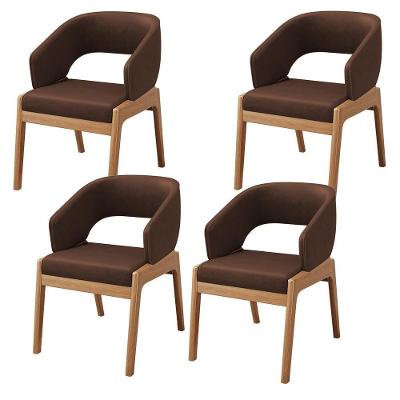 Kit 04 Cadeiras De Jantar E Estar Living Estofada Lince L02 Couríssimo Marrom - Lyam Decor