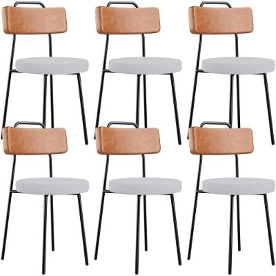 Kit 06 Cadeiras Decorativas Estofada Sala Jantar Barcelona L02 Couríssimo Camel Linho Cinza - Lyam
