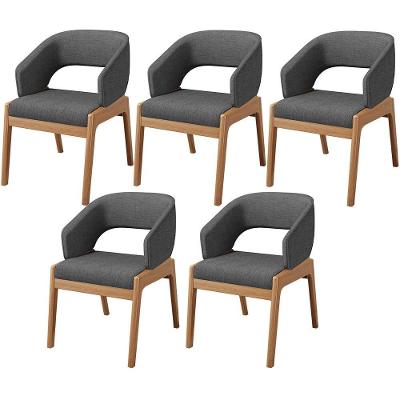 Kit 05 Cadeiras De Jantar E Estar Living Estofada Lince L02 Linho Cinza Escuro - Lyam Decor
