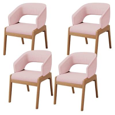 Kit 04 Cadeiras De Jantar E Estar Living Estofada Lince L02 Linho Rosê - Lyam Decor