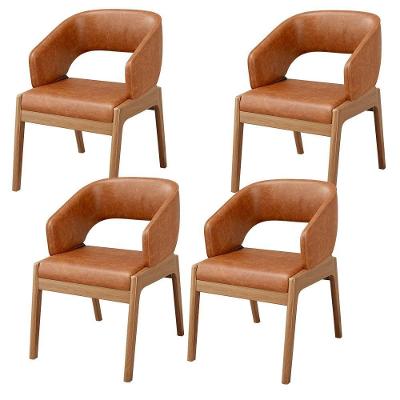 Kit 04 Cadeiras De Jantar E Estar Living Estofada Lince L02 Couríssimo Camel - Lyam Decor