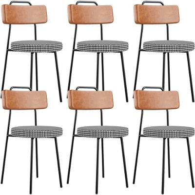 Kit 06 Cadeiras Decorativas Estofada Sala Jantar Barcelona L02 Couríssimo Camel Pied Poule - Lyam