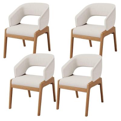 Kit 04 Cadeiras De Jantar E Estar Living Estofada Lince L02 Linho Cru - Lyam Decor