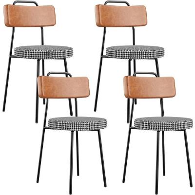 Kit 04 Cadeiras Decorativas Estofada Sala Jantar Barcelona L02 Couríssimo Camel Pied Poule - Lyam